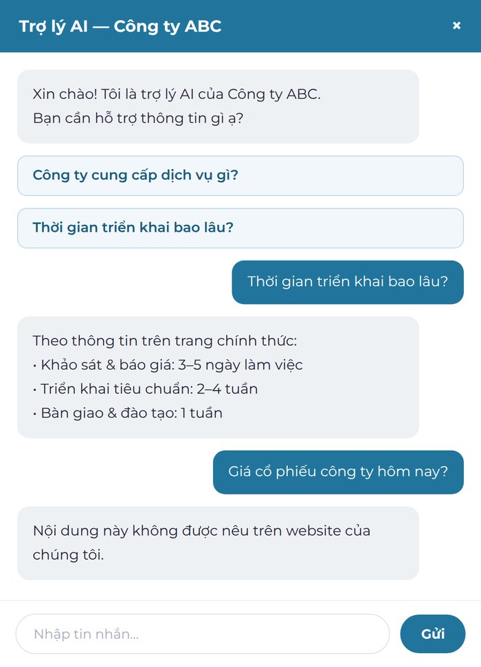 Giao diện chat trên website